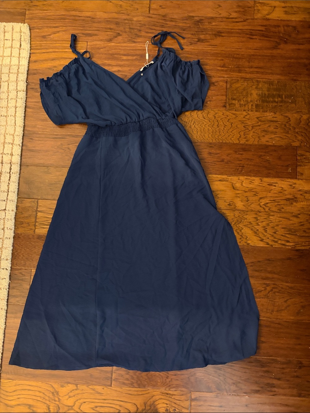 Off-Shoulder Navy Maxi Dress with Tie Straps